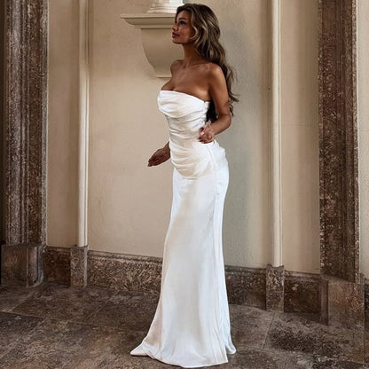 Satin Pleated Slim Tube Top Dress for Women | noémi