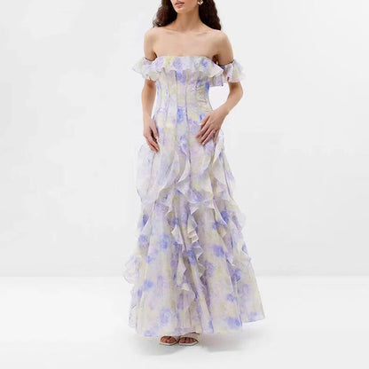 Off Shoulder Ruffled Maxi Dress | Dress with Controlled Waist Flowing Hem | noémi