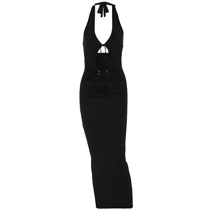 Womens V Neck Lace Up Short Sleeve Slim Fit Cutout Dress | noémi