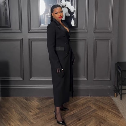 Womens Long Blazer Dress | Slim Fit Collared Coat | noémi