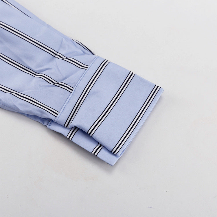Womens Striped Two Piece Skirt Set | Long Sleeve Round Neck Pullover Top with Tie Waist | noémi