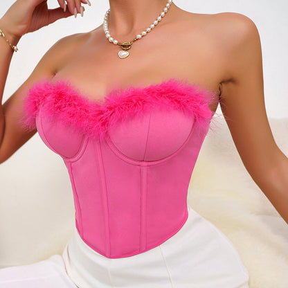 Feather Patchwork Corset Tube Top with Chest Pad and Boning Detail | noémi