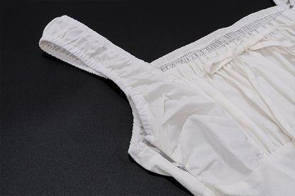 White Corset Midi Sundress | Ruffle Trim Sleeveless Dress with Smocked Back | noémi