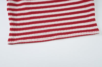 Striped Knit Two Piece Set | Sleeveless Crop Top Slim Fit Shorts | noémi