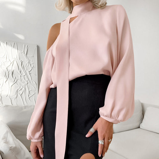 Satin Collar Strapless Long Sleeve Shirt | noémi