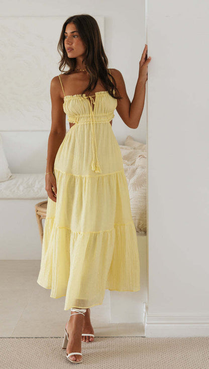 Womens VNeck Pleated Maxi Dress | Sleeveless, Backless | noémi