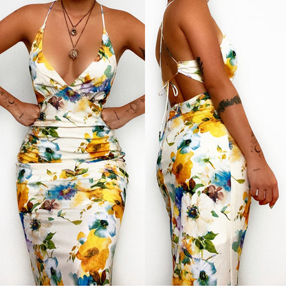 Printed Halter Backless Sheath Dress for Women | noémi