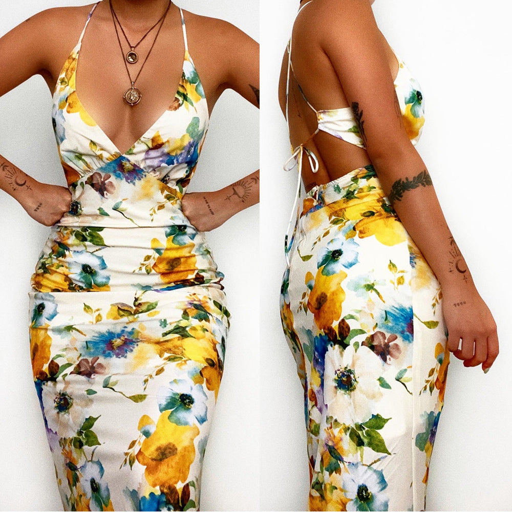 Printed Halter Backless Sheath Dress for Women | noémi