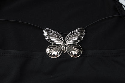 Womens Cutout Mini Dress with Butterfly Metal Detail and Backless Design | noémi