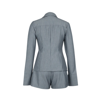 Womens Striped Lace Up Shirt & Shorts Set | Casual Long Sleeve Collared Top & High Waist Shorts | noémi