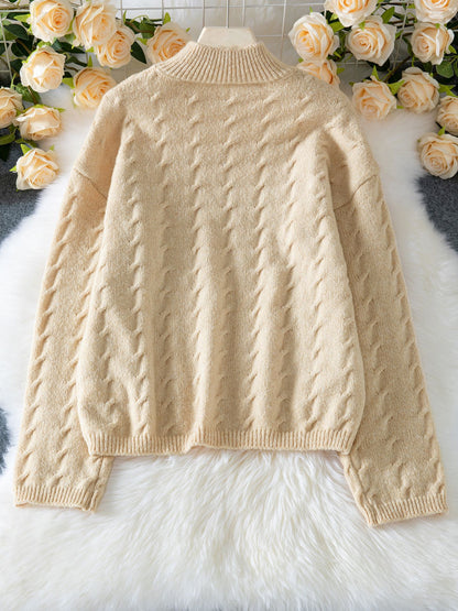 Turtleneck Sweater for Women | Casual Loose Knit Twisted Cable Long Sleeve Top | noémi