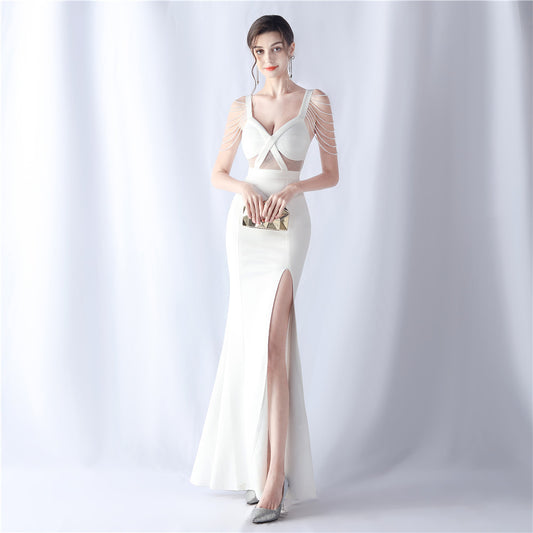 Backless Sheer Mesh Wedding Gown | Slim Fit Dress with High Slit | noémi