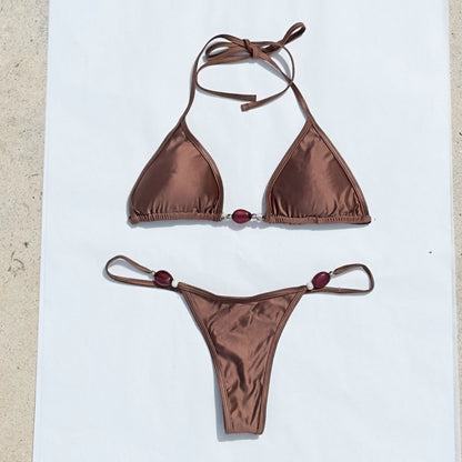 Low Waist Lace Up Split Bikini Set in Solid Color | noémi