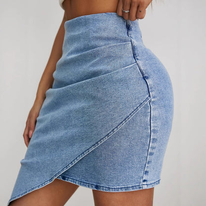 High Waist Ruched Denim Skirt | Hem Sheath Fit  | noémi