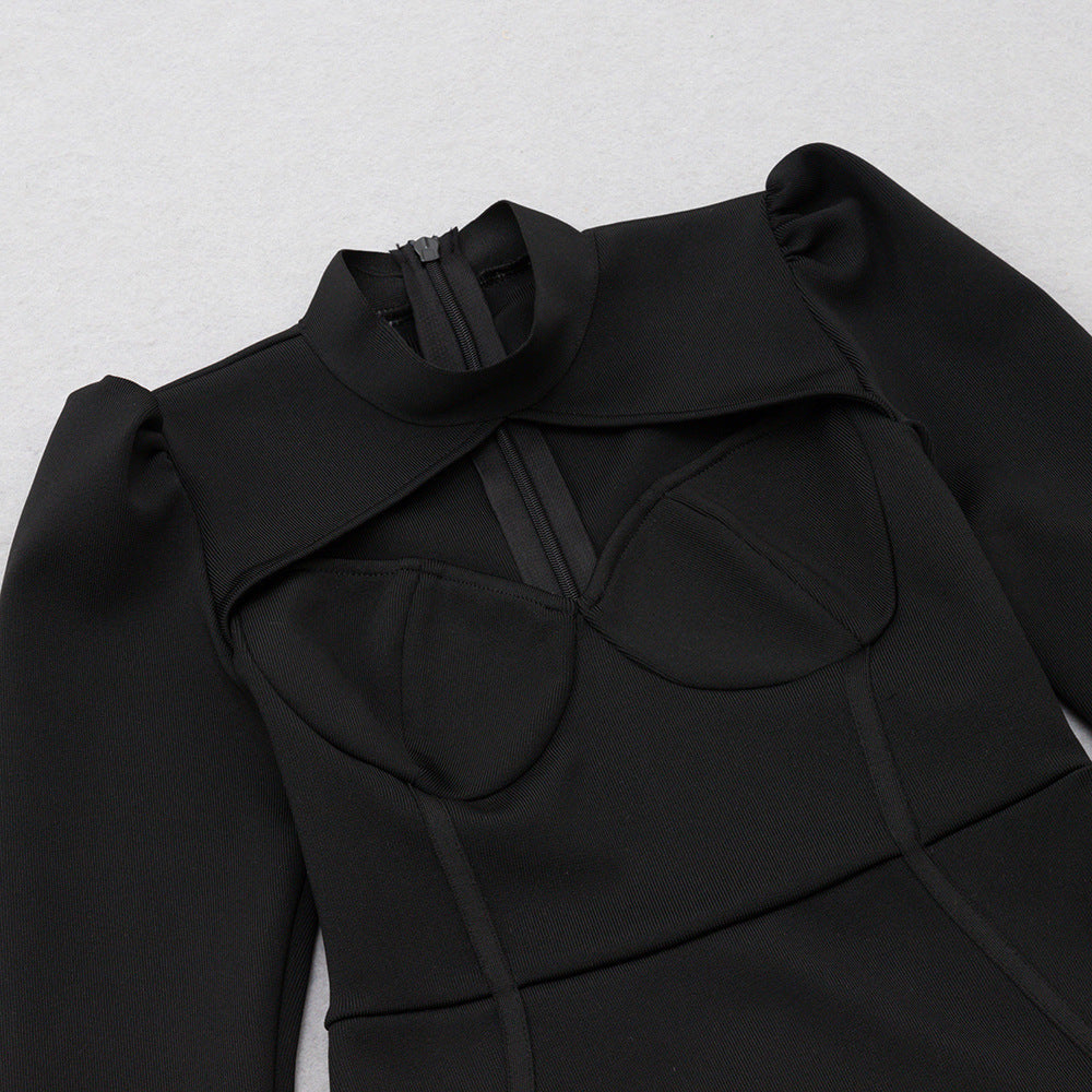 Black Bodycon Dress | Tube Top Shawl Collar | Side Slit | noémi