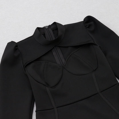 Black Bodycon Dress | Tube Top Shawl Collar | Side Slit | noémi