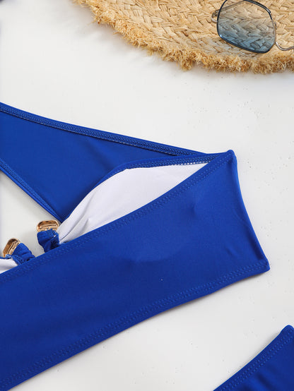 High Waist Tube Top Bikini with Solid Color Snake Print | noémi