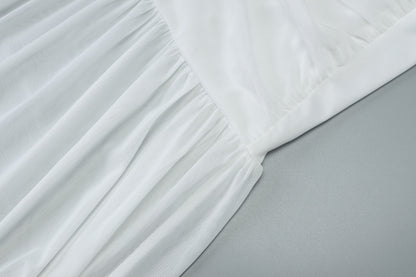 V Neck Mesh Stitch Pleated Dress with Slim Fit and Strap Detail | noémi