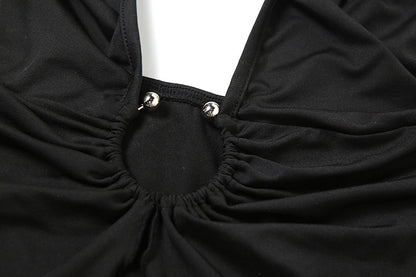 Summer Women's Cutout Halter Crop Top | Trendy Wooden Ring Detail Camisole | noémi