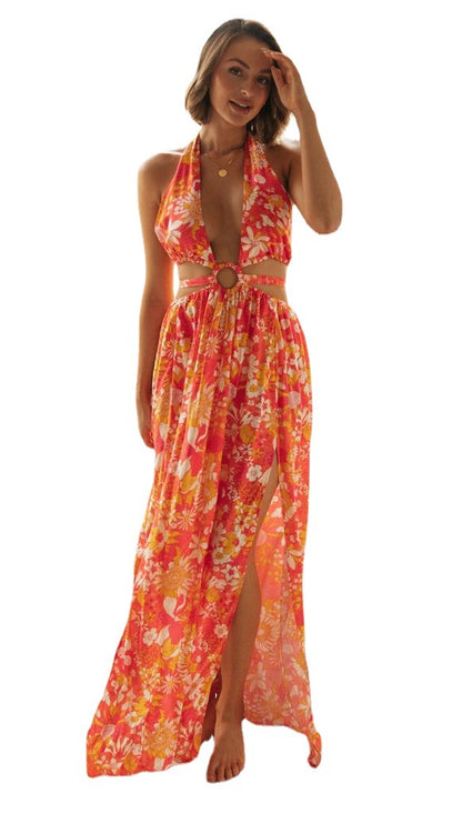 Womens Floral V Neck Maxi Slip Dress | Backless, Split | noémi