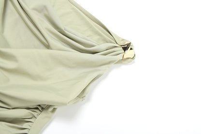 Diagonal Drape Sleeveless Top | Slim Fit & Ruched Design | noémi