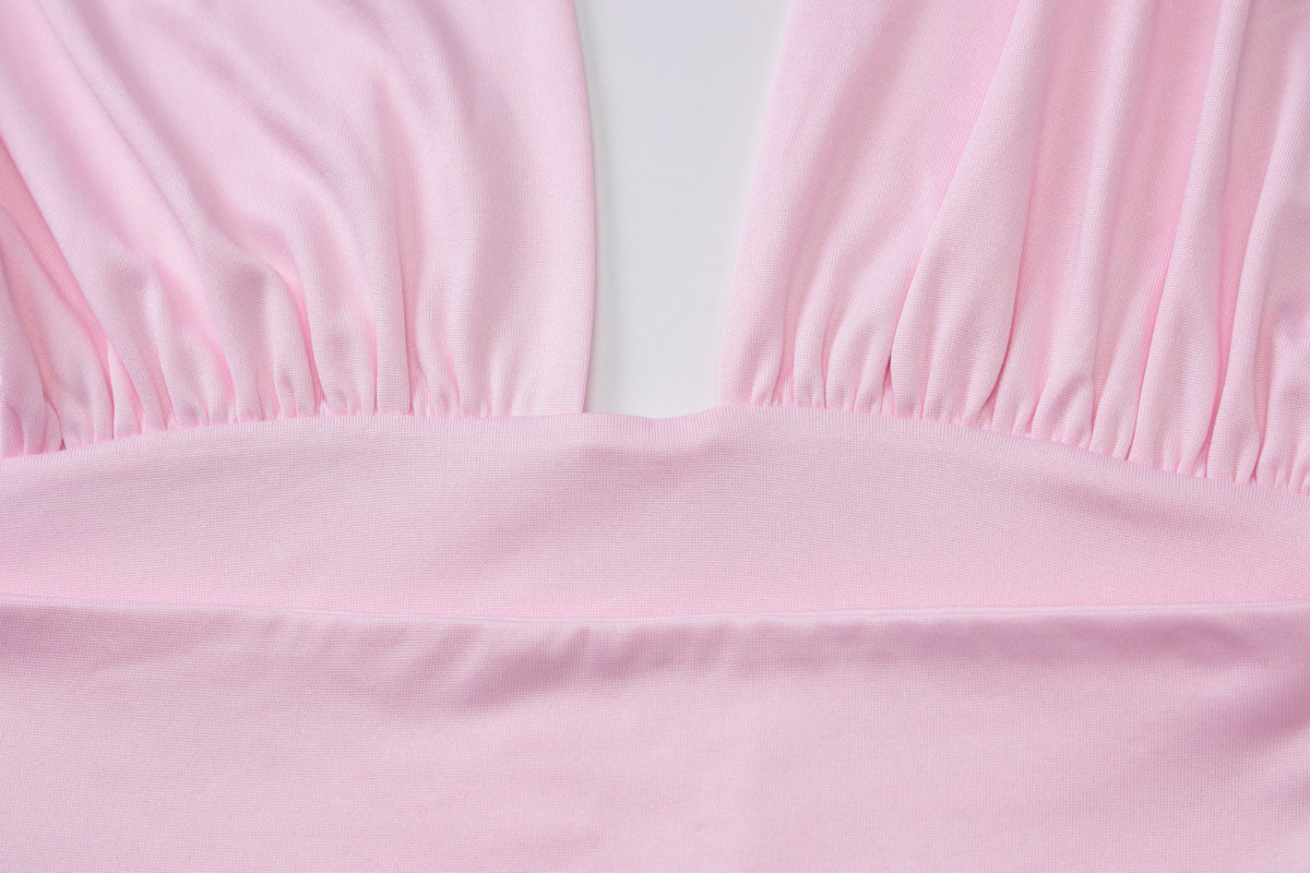 Plunge Halter Top | Draped Deep VNeck, Stretch Waist, Backless Summer Top | noémi