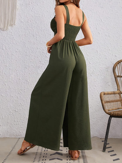 Olive Green Wide Leg Cutout Jumpsuit | Sleeveless Summer Sling Style | noémi