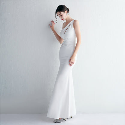 Folding Beaded Fishtail Dress | Slim Fit Toast Long Shoulder | noémi