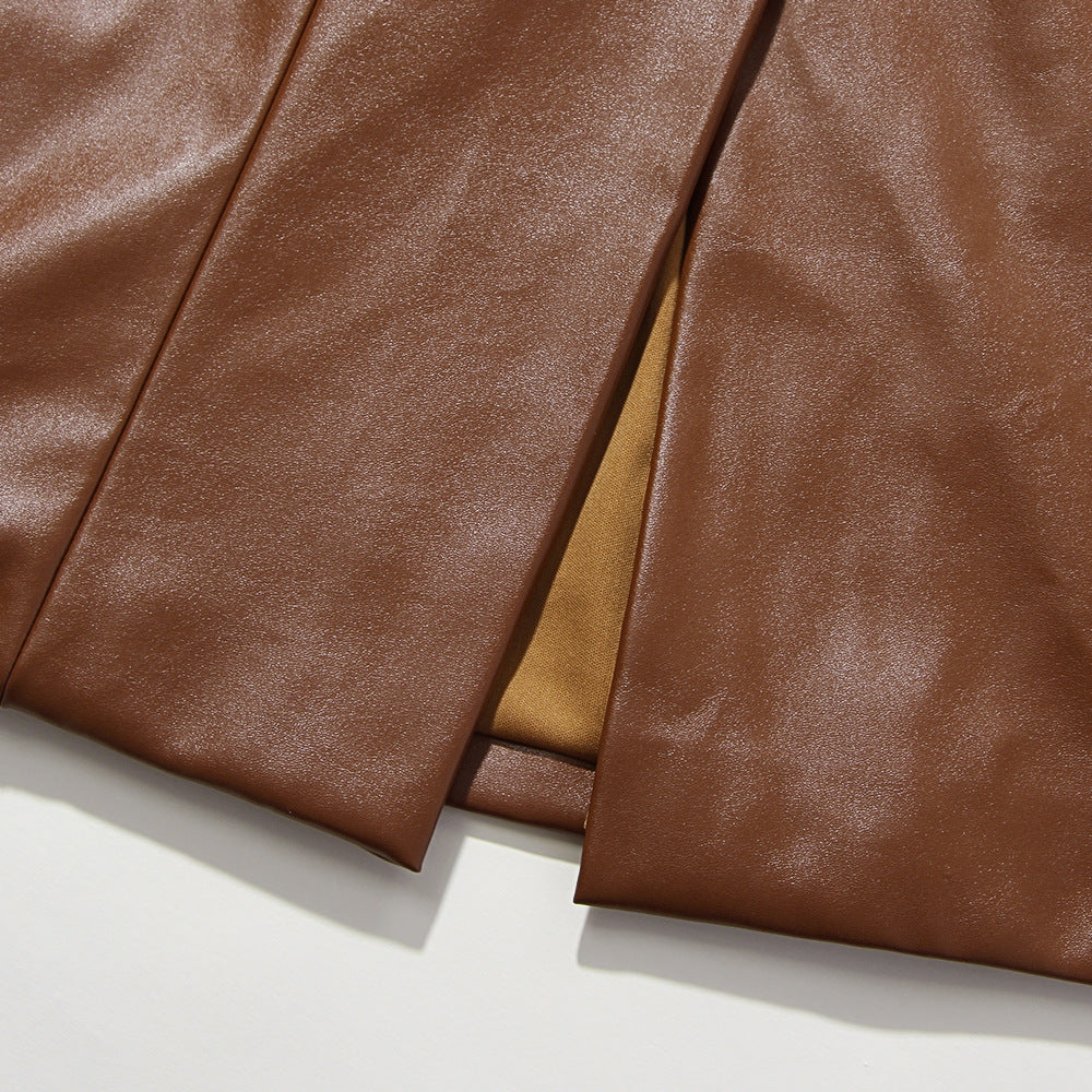 Faux Leather Midi Dress | Slim Fit Tube Top with Back Slit | noémi