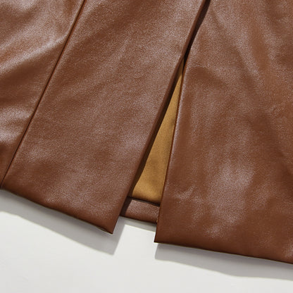 Faux Leather Midi Dress | Slim Fit Tube Top with Back Slit | noémi