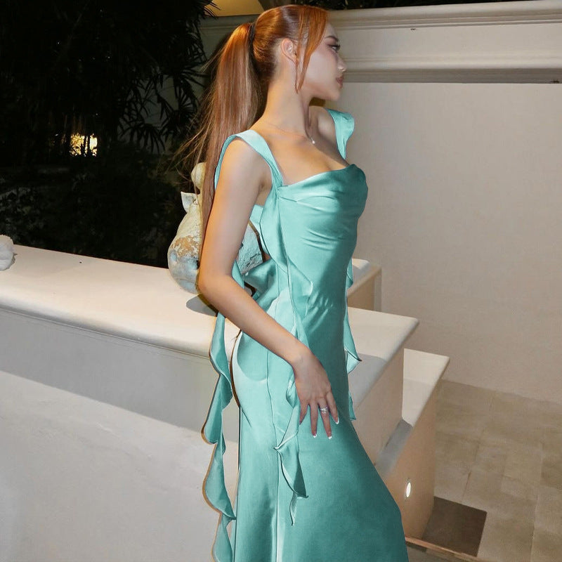 Womens Backless Ribbon Hem Dress | noémi