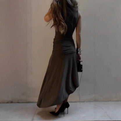 Womens Midi Dress | Slim Fit, Pleated Detail, Round Neck | noémi