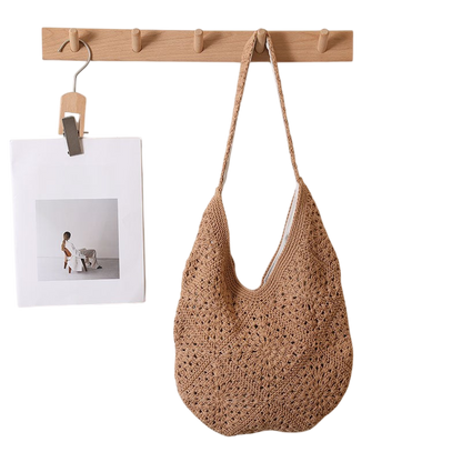 Cotton Thread One-Shoulder Grandma Plaid Coffee