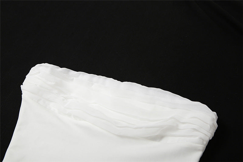 Off Shoulder Slim Fit Cropped Vest | White Chiffon & Tube Top | noémi