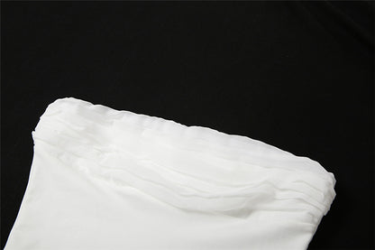 Off Shoulder Slim Fit Cropped Vest | White Chiffon & Tube Top | noémi