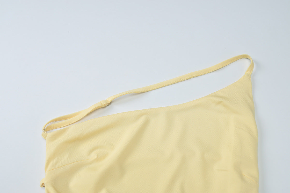 Womens One Shoulder Pleated Maxi Dress with Cutout Back and Multi Layer Design | noémi