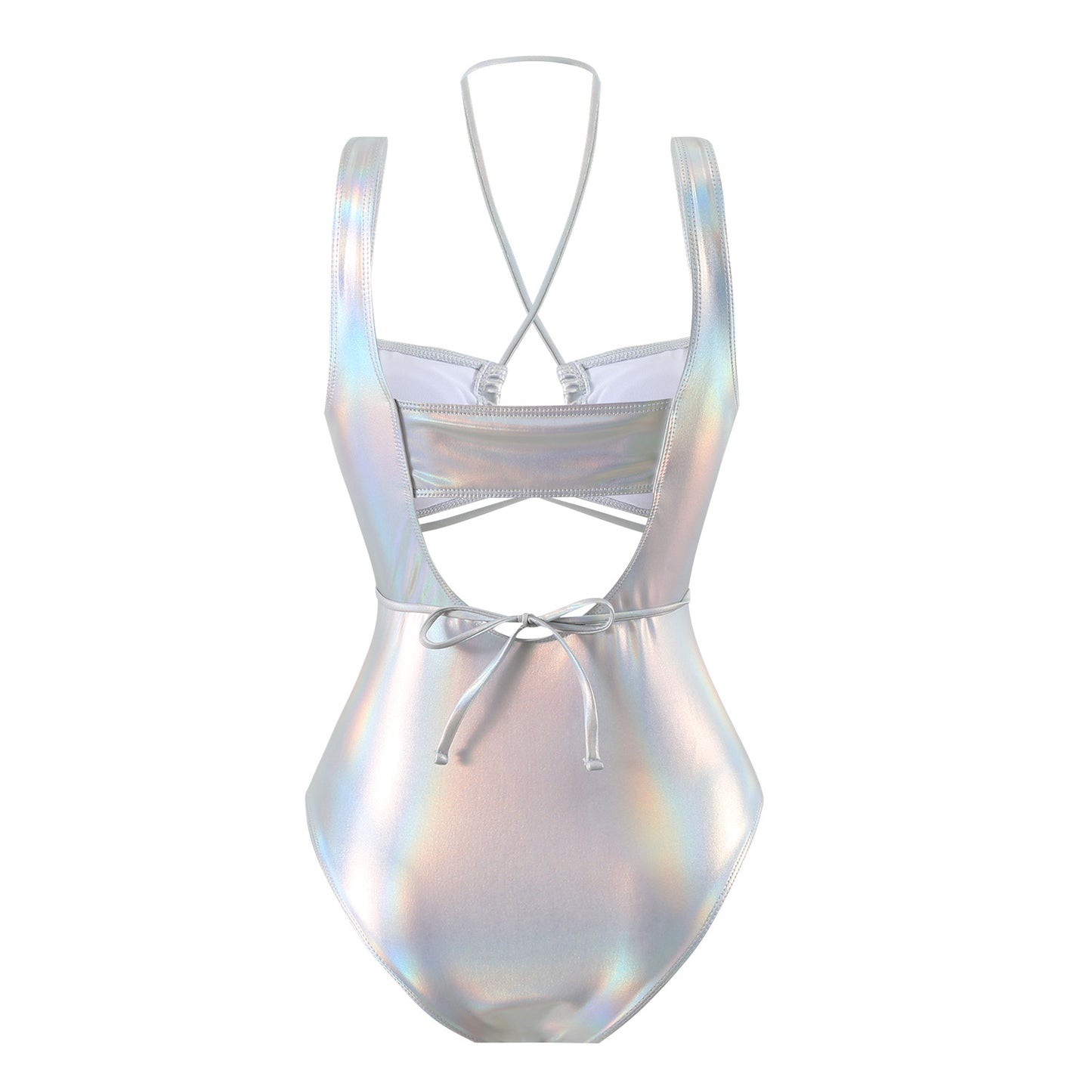Laser Glossy One Piece Swimsuit with Hollow Drawstring Cutouts | noémi