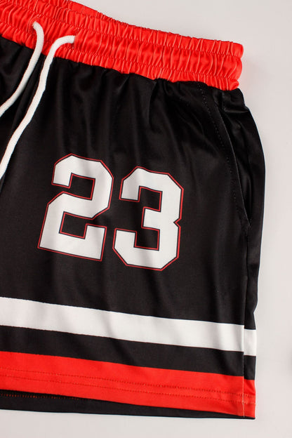 Color Contrast Printed Slim Fit Sexy Sports Vest & Drawstring Shorts Two Piece Set | noémi