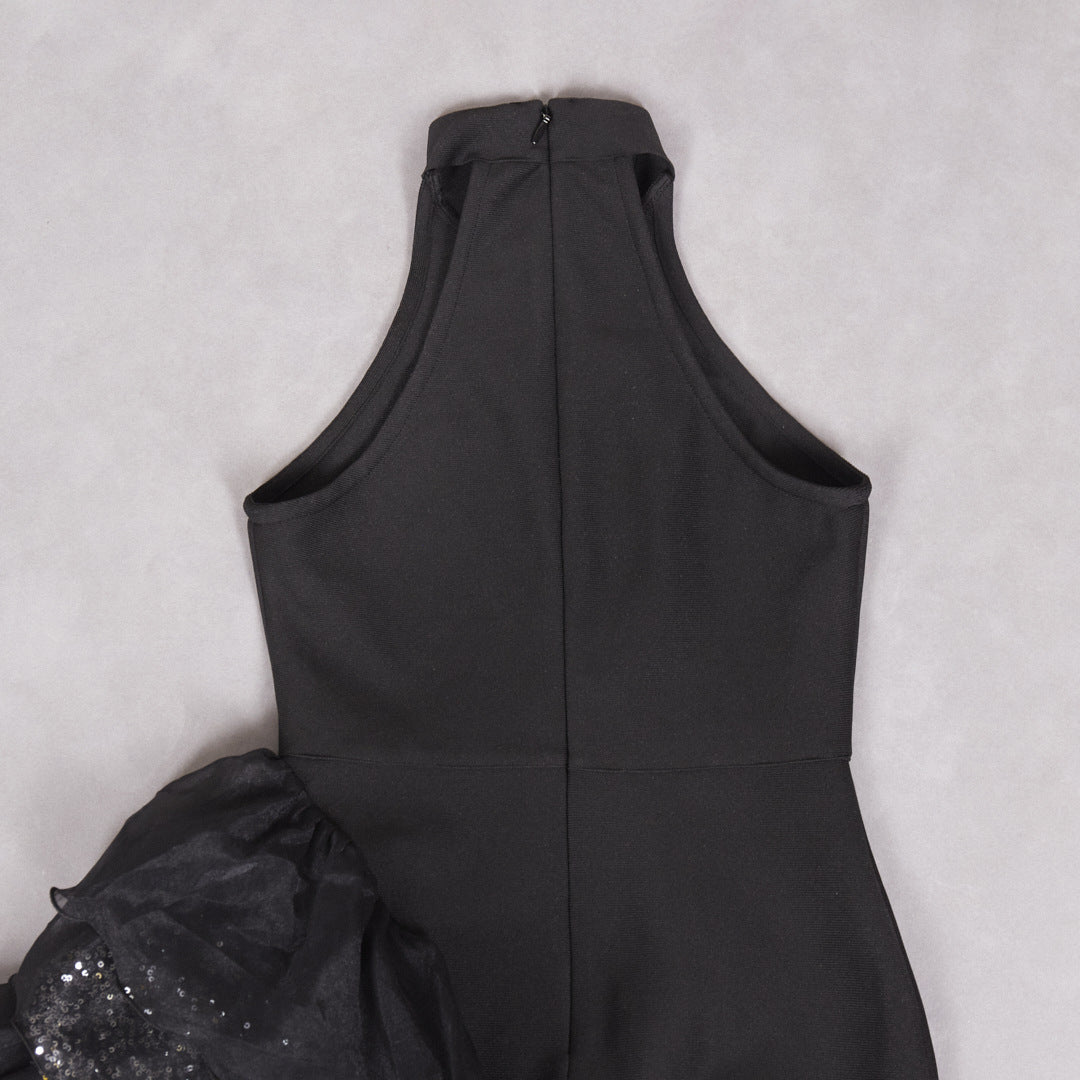 Womens Black Ruffled Mesh Dress | noémi