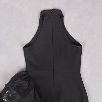 Womens Black Ruffled Mesh Dress | noémi