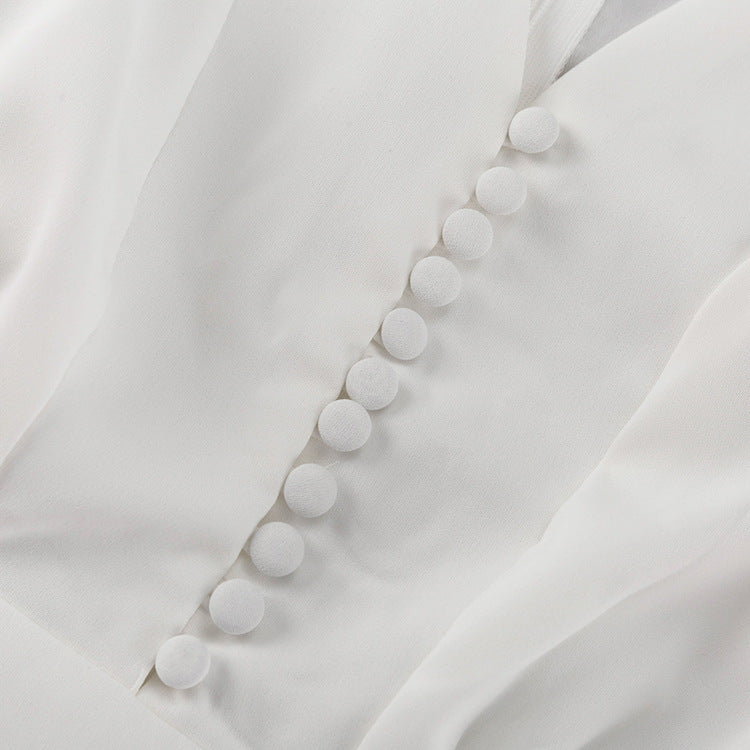 Puff Sleeve Midi Dress | White Fit & Flare with VNeck | noémi