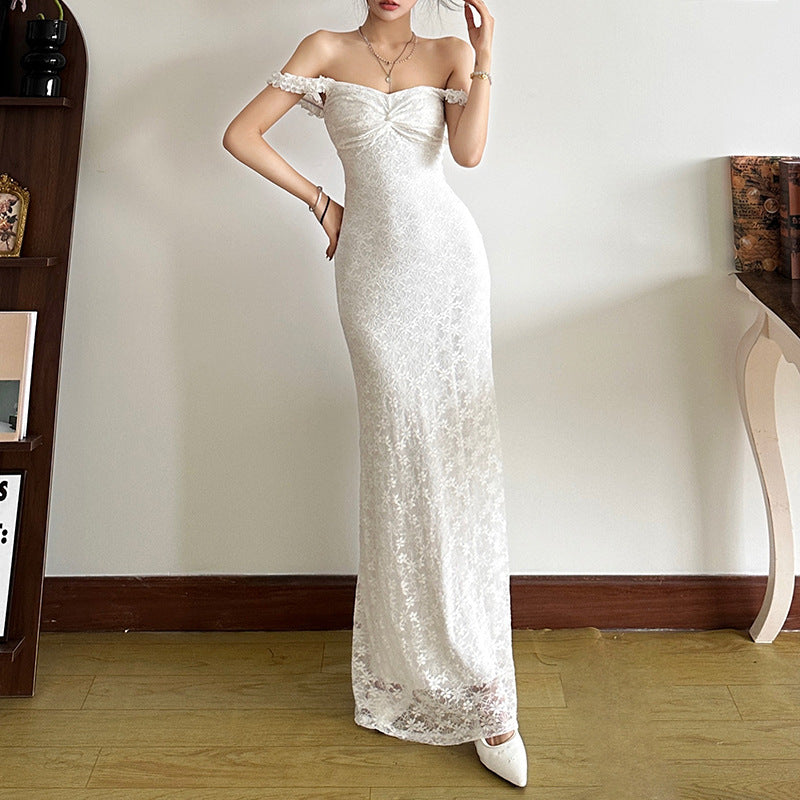 Solid Color High Waist Maxi Dress with Suspenders and Slim Fit | noémi