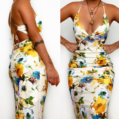 Printed Halter Backless Sheath Dress for Women | noémi