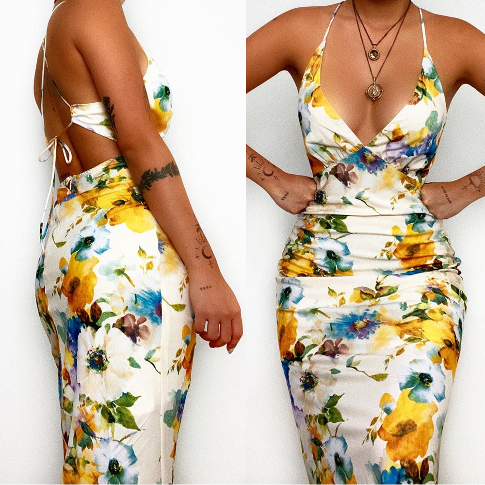 Printed Halter Backless Sheath Dress for Women | noémi