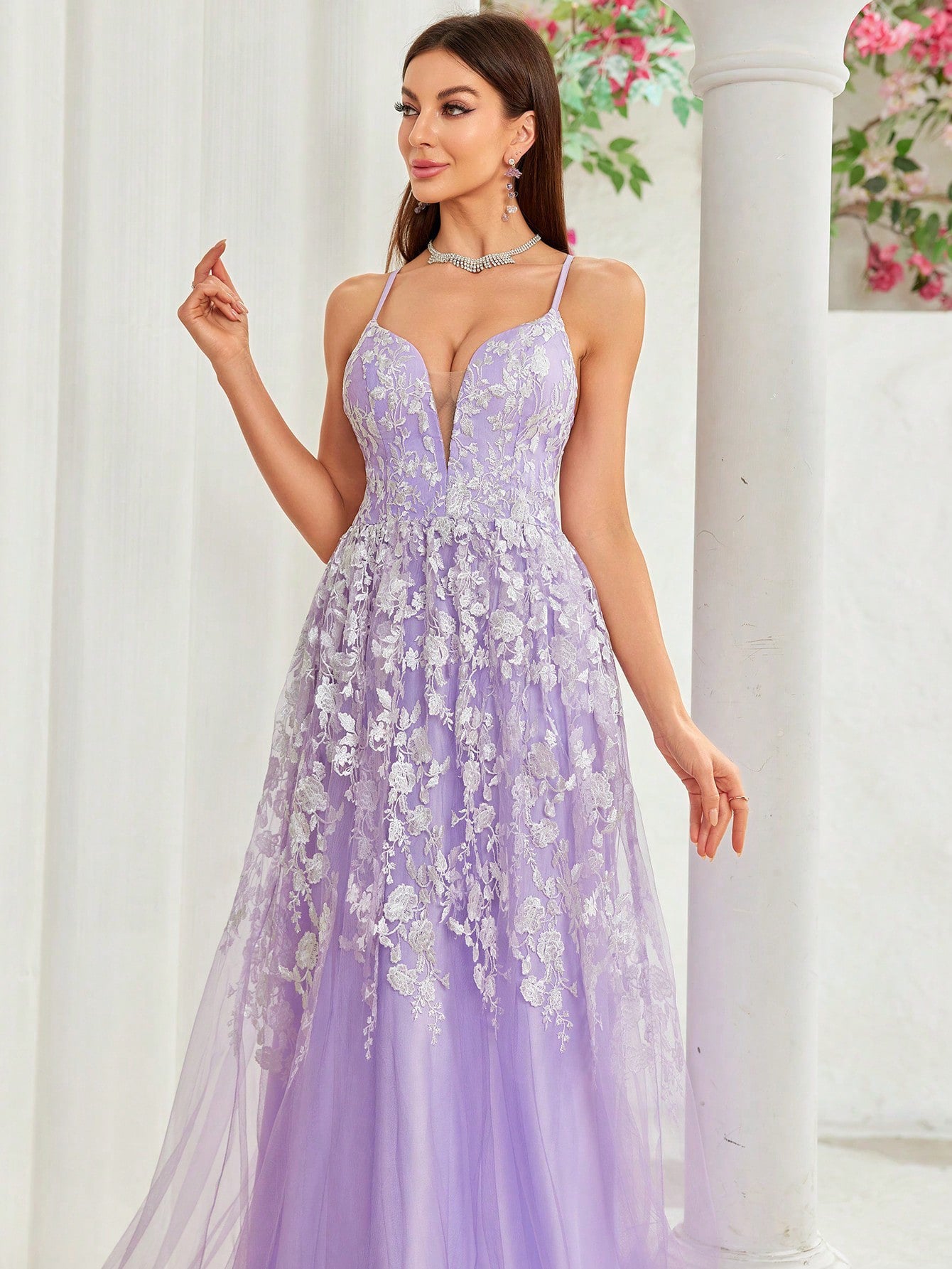 Lavender Lace Embroidered Tulle Gown | Corset Bodice | noémi