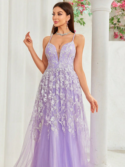 Lavender Lace Embroidered Tulle Gown | Corset Bodice | noémi