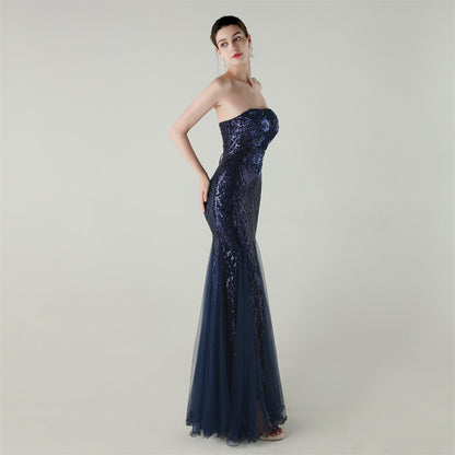 Strapless Beaded Sequin Mesh Dress | Cross Strap Floral Cocktail | noémi