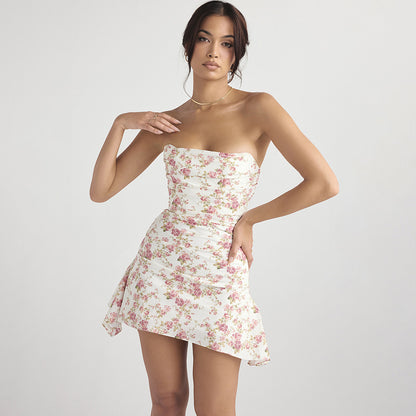 Floral Boning Corset Backless Slim Fit Tube Dress | noémi