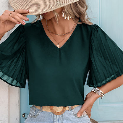 Pleated Short Sleeve Shirt Blouse | noémi