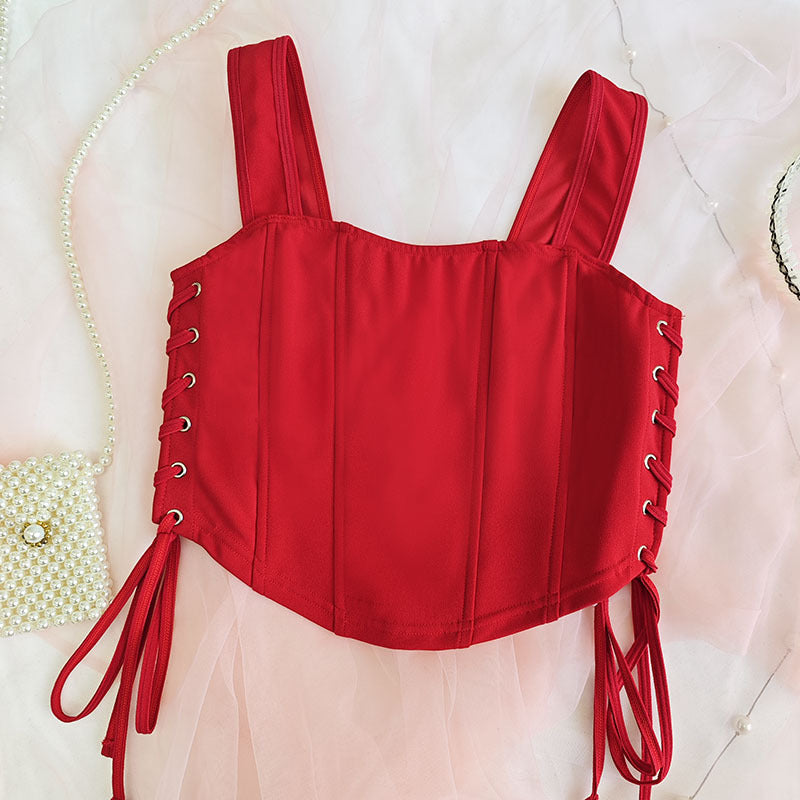 Slim Fit Corset Vest with Boning and Sling Straps in Black | noémi